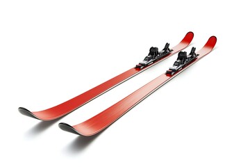 Red skis isolated on white background for winter sports and alpine adventures, studio shot
