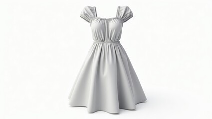 Fototapeta premium A light gray, puff-sleeved, full-skirted dress.