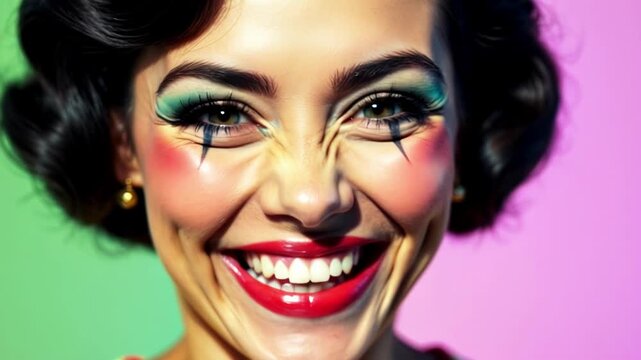 Beautiful and emotional girl in retro style, emotions, delight
