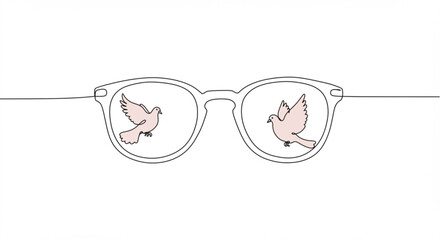 Glasses with illustration of birds in soft outline vector style  ,peace day