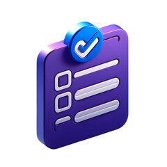 3d checklist with a blue checkmark and purple paper isolated on transparent background