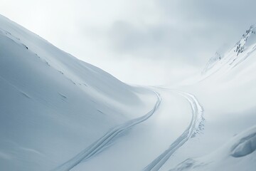 Fresh snow mountain landscape with ski tracks on a sunny day, ideal for winter sports