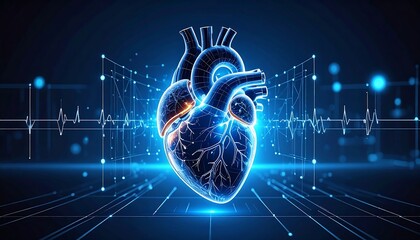 3D medical illustration of a heart with digital overlay