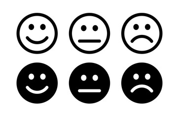 Facial expressions icon set. Smile, happy, indecisive unhappy emoji sign