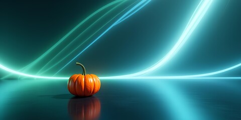 Obraz premium A single pumpkin sits alone on a reflective surface 