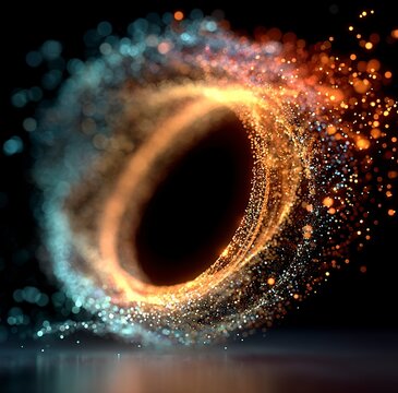 Hyperrealistic Glowing Particle Infinity Symbol with Color Spectrum, Neon Energy Loop on Dark Background, Abstract Sci-Fi Light Effect