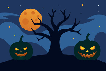 halloween background with pumpkin and bats