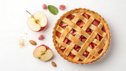 Apple Lattice Pie Overhead Composition, Baking, Dessert, Food Photography Dessert, Baking