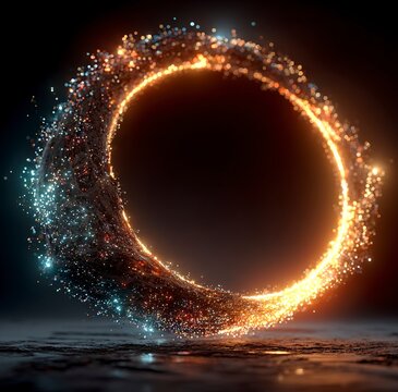 Hyperrealistic Glowing Particle Infinity Symbol with Color Spectrum, Neon Energy Loop on Dark Background, Abstract Sci-Fi Light Effect