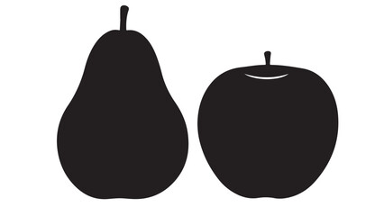Black and white vector illustration of a pear and an apple