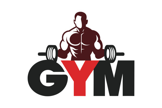 Gym Logo Featuring Bodybuilder Silhouette and Barbell, Fitness Center Illustration Design
