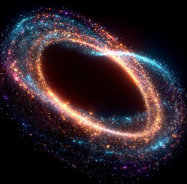 Hyperrealistic Glowing Particle Infinity Symbol with Color Spectrum, Neon Energy Loop on Dark Background, Abstract Sci-Fi Light Effect