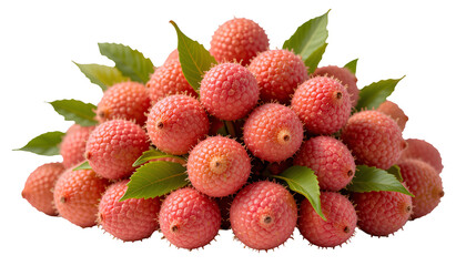 Fresh Lychee Cluster – Close-Up of Rosy-Pink Lychee Fruits Densely Packed in a Mound Isolated on Transparent Background
