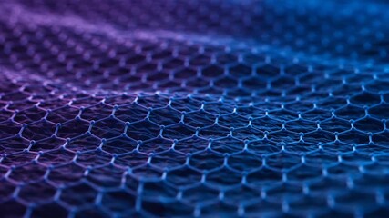 Abstract Metal Mesh with Blue and Purple Gradient Lighting Close Up Geometric Wire Netting Structure Creates a Modern and Futuristic Design - Powered by Adobe