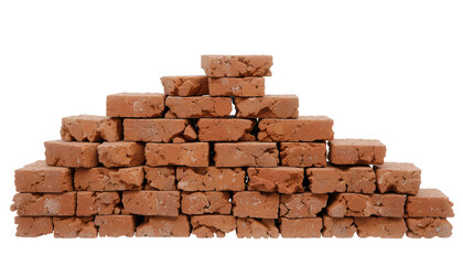 Stacked Antique Terracotta Bricks – Weathered Orange-Red Clay Bricks with Rough Texture and Irregularities Isolated on Transparent Background
