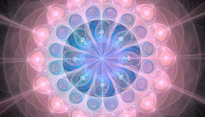 Abstract Fractal Circle Design With Rotating Pastel Colors and Glowing Energy in Digital Composition