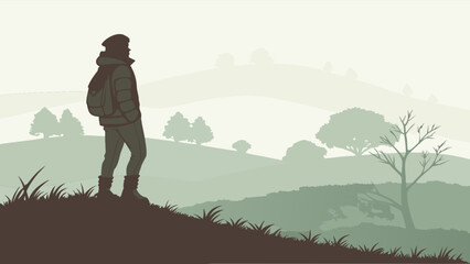 Silhouette hiker enjoying mountain view landscape scenic nature outdoors adventure travel trekking tourism scenery