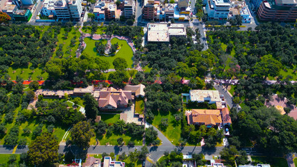Fototapeta premium Aerial Capture of El Olivar Park at the Heart of San Isidro.