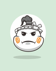 Cute Angry Dumpling Samurai Mascot with Orange Cheeks – Vector Cartoon Illustration
