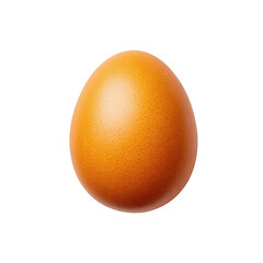 A single, perfectly formed brown egg sits on a pristine transparent background