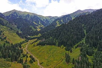 Fototapeta premium Ile-Alatau National Park. Mountainous area with different vegetation near Almaty. The Tian Shan Mountains.