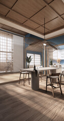 Kitchen room japanese style.3D rendering