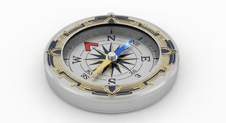 Detailed Compass with Blue and Gold Accents, Directional Needles