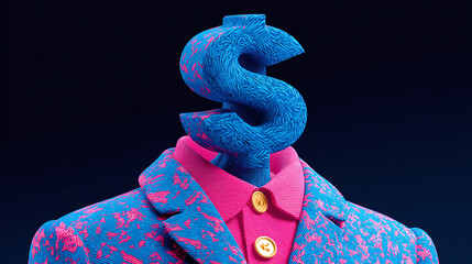 a man wearing a suit his head is a dollar symbol