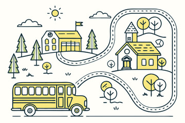 Back to School School Bus Adventure Map Vector