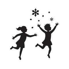 Children Chasing Snowflakes On Christmas Day