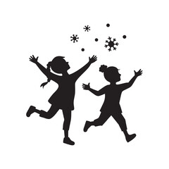 Kids Running After Christmas Snowflakes