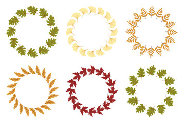 Autumn Leaves Wreath. Fall Leaves Frame. Vector Flat Illustrations. Botanical illustrations