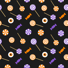 Seamless repeating Halloween candy pattern. Suitable for packaging, label. Vector illustration.
