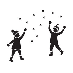 Kids Tossing Snow In The Air Silhouette