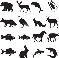 Obraz premium animal silhouette vector, Bundle icons and white background 