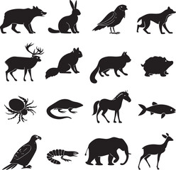 Fototapeta premium animal silhouette vector, Bundle icons and white background 