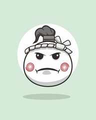 Angry Dumpling Samurai Mascot with Red Spiral Cheeks – Vector Cartoon Illustration