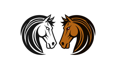 Contrasting Horses – Smooth Flowing Black and Brown Horse Heads in Minimalist Style