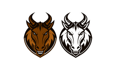 Classic Horned Horse Heads – Symmetrical Brown and White Logo in Round Crest