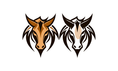 Twin Stylized Horses – Angular Brown Horse Faces in Symmetrical Logo