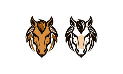 Twin Horse Heads – Elegant Brown and White Horse Logo with Strong Expression