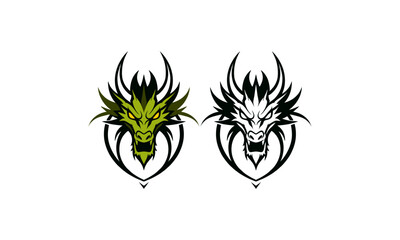 Dragon Heart Emblem – Green and White Dragon Faces Inside Heart Shape