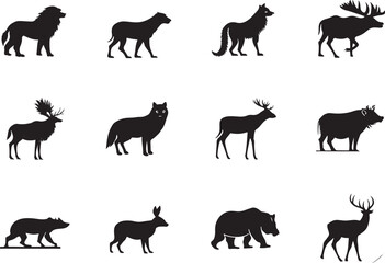 Fototapeta premium animal silhouette vector, Bundle icons and white background 