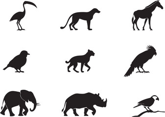 Fototapeta premium animal silhouette vector, Bundle icons and white background 