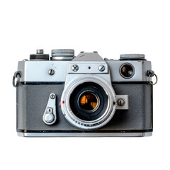 Vintage gray and white camera. Front view