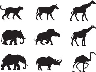 animal silhouette vector, Bundle icons and white background 