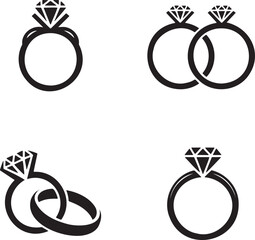 Set of Wedding Ring silhouette vector illustration isolated On Transparent Background