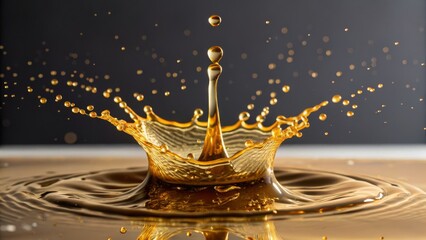 Golden Liquid Crown High-Speed Photography of a Droplet Impact, Splash, Crown, Macro Liquid Photography, Macro Photography