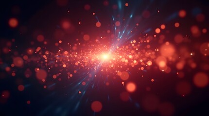 Fototapeta premium An abstract background of dynamic red and orange light particles and streaks. Represents energy, technology, or a festive explosion of light.