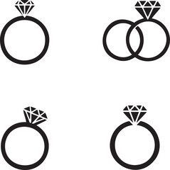 Set of Wedding Ring silhouette vector illustration isolated On Transparent Background
